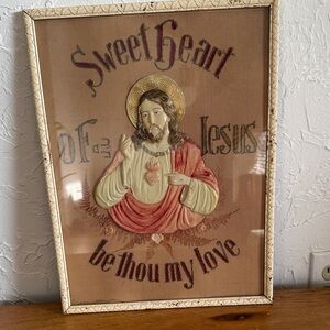 Vintage Sacred Heart of Jesus Framed Wall Art - Red and Gold